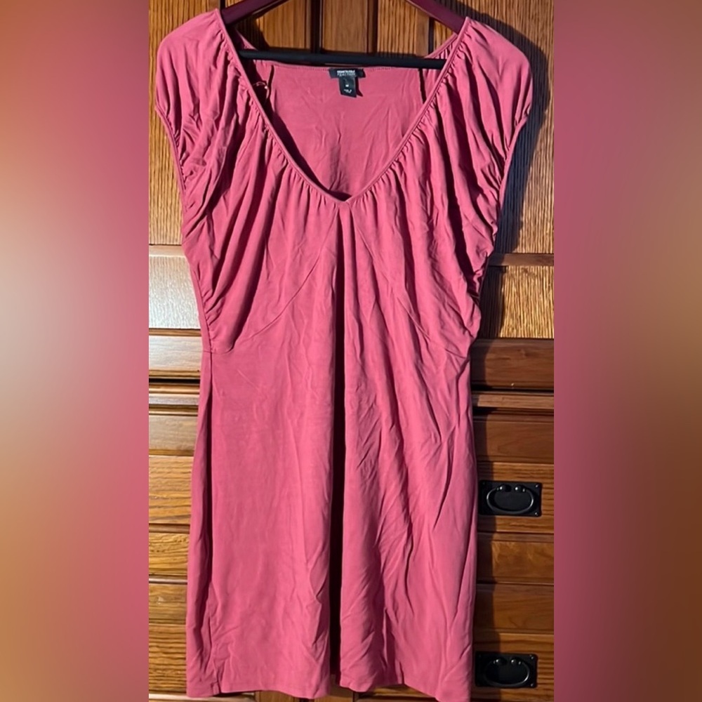 Kenneth Cole Reaction Ruched V-Neck Mini Dress Tunic Bodycon Cap-Sleeve Jersey